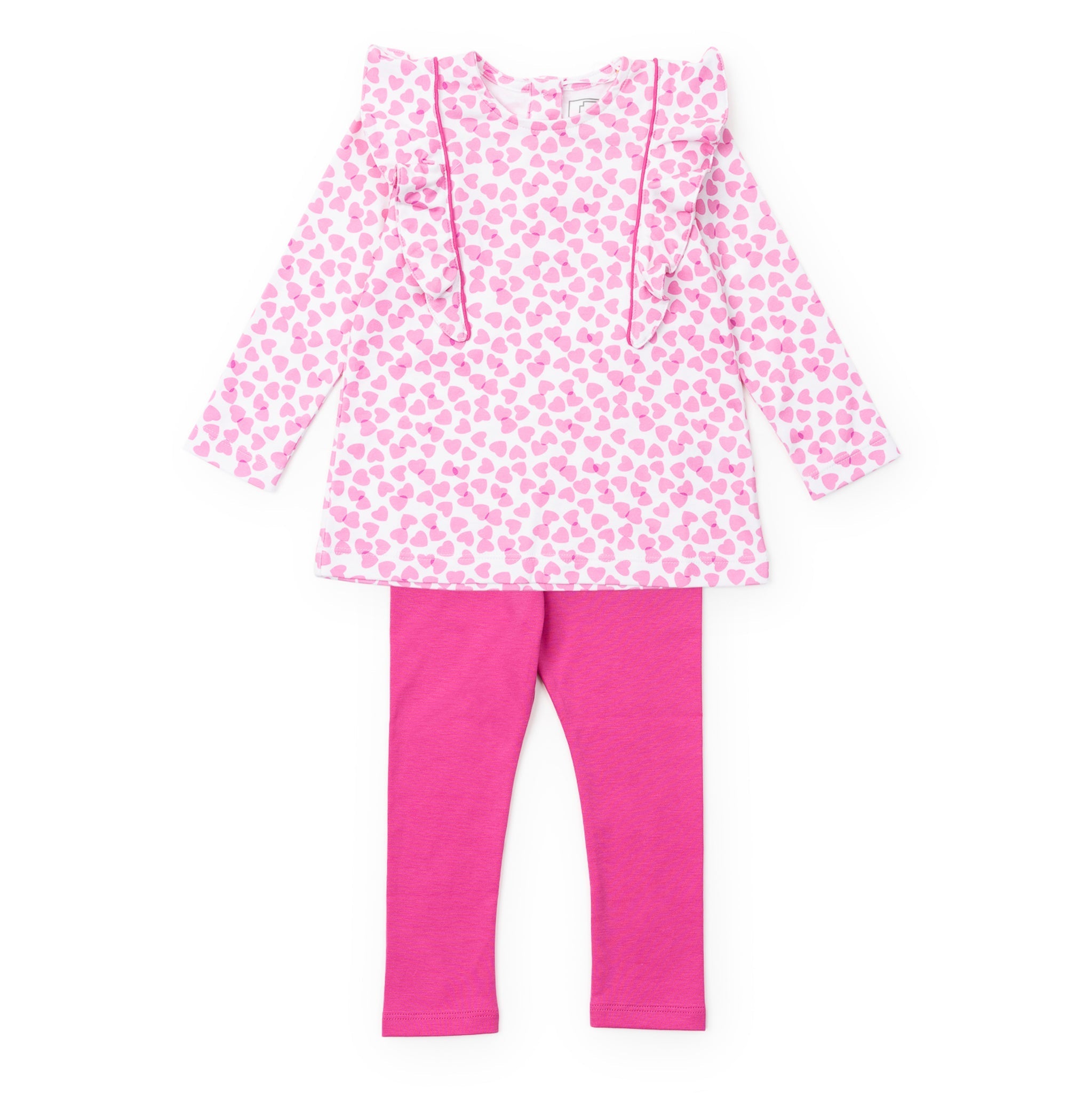 Lila and Hayes Olive Set Girls' Legging Set - Confetti Hearts Pink