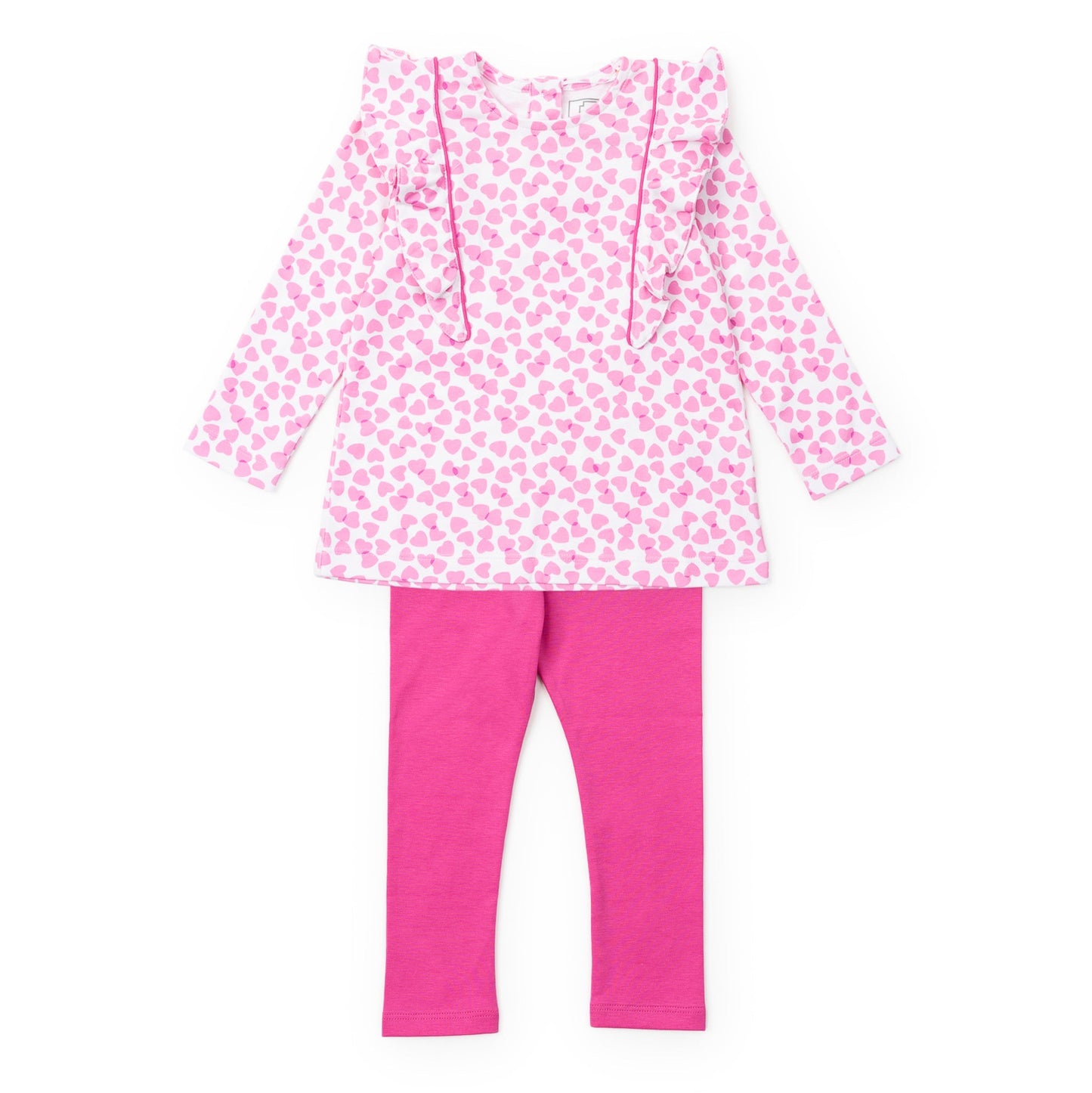 Lila and Hayes Olive Set Girls' Legging Set - Confetti Hearts Pink