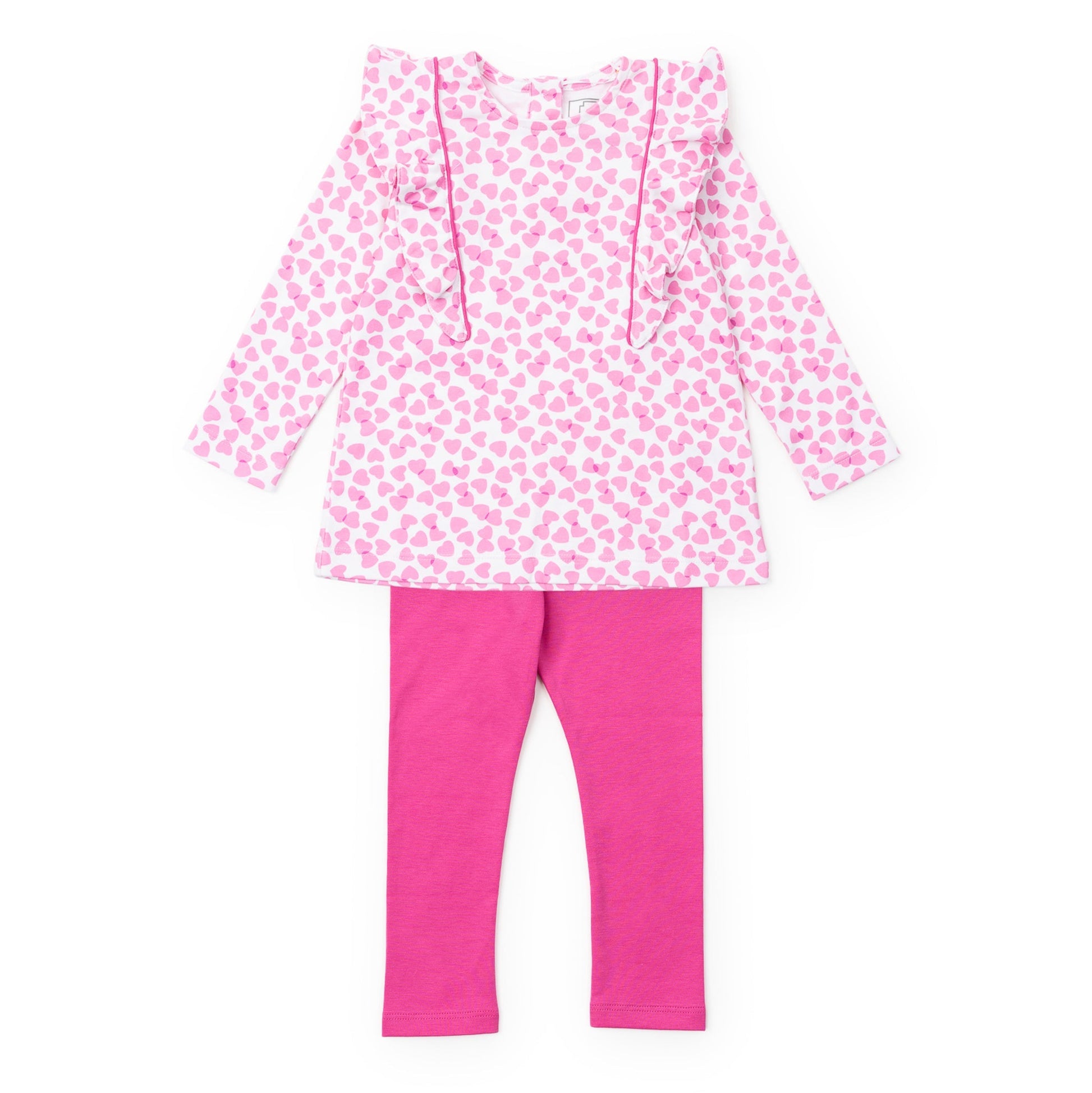 Lila and Hayes Olive Set Girls' Legging Set - Confetti Hearts Pink