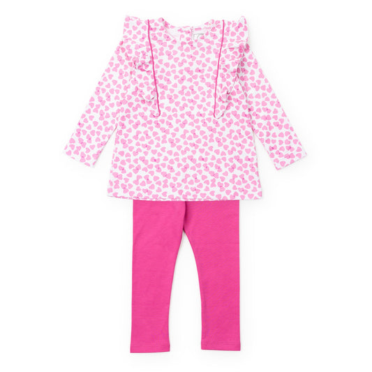 Lila and Hayes Olive Set Girls' Legging Set - Confetti Hearts Pink