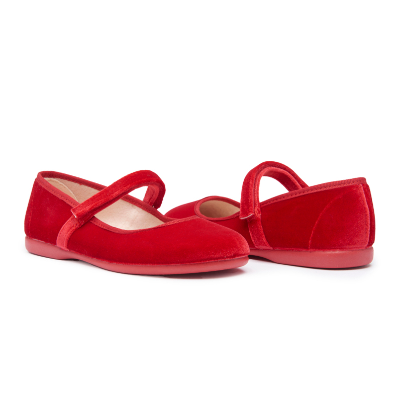 Children Chic Classic Velvet Mary Janes in Red