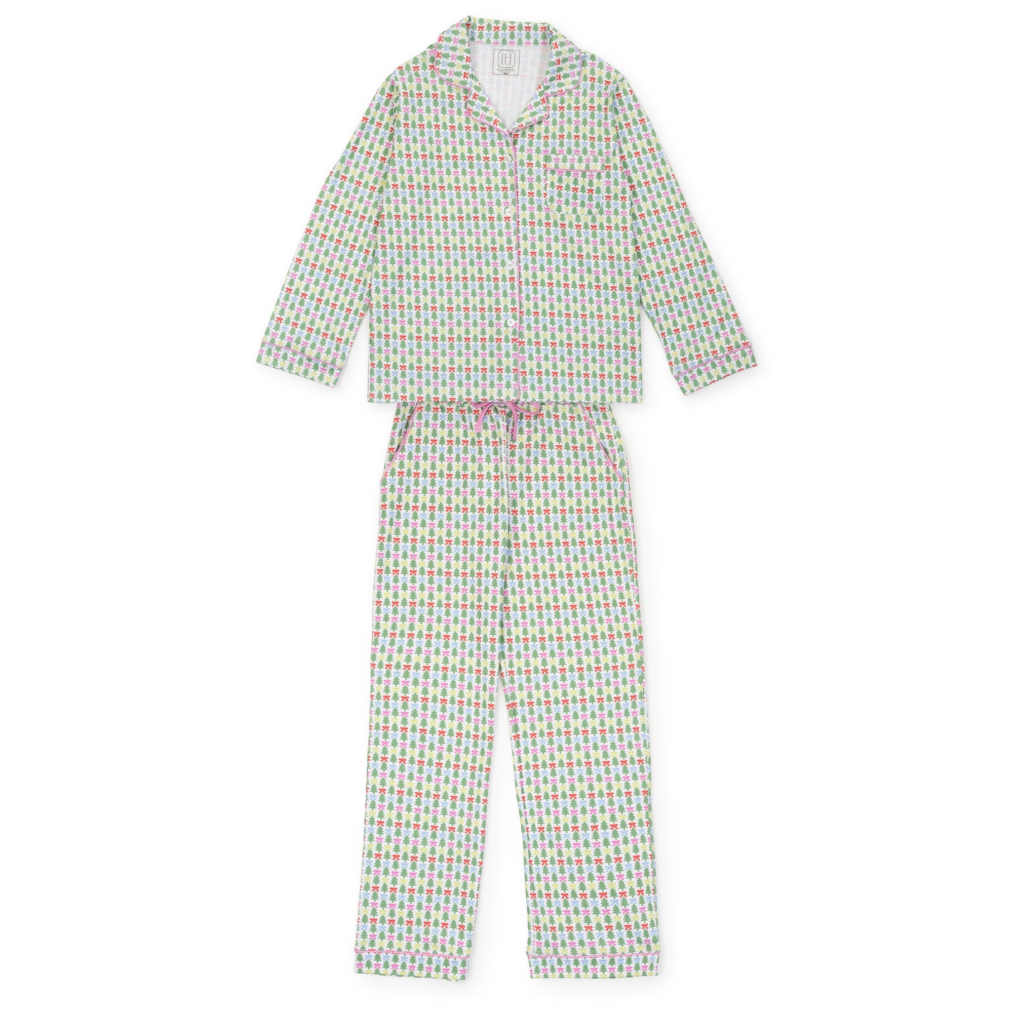 Lila and Hayes Alee Women's Long Sleeve Pant Set - Tree Topper Bows