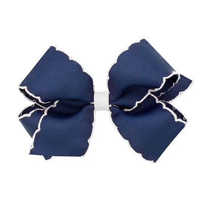 Wee Ones Medium Moonstitch Bow - Navy with White