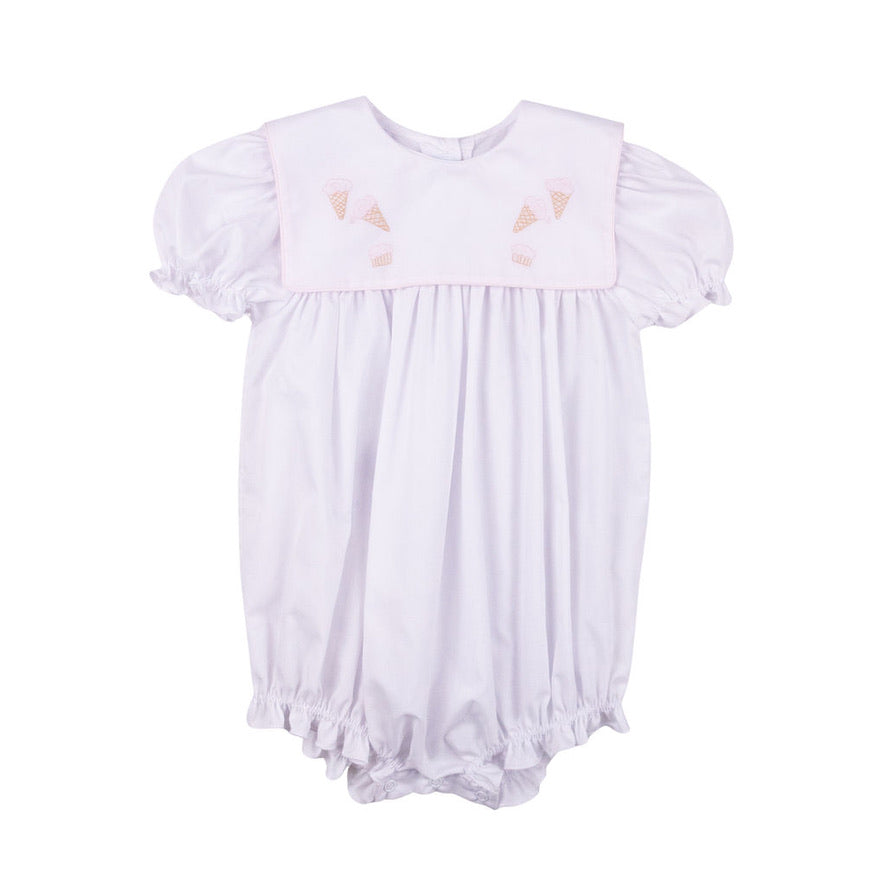 White Bubble With Pink Embroidered Ice Cream Cones