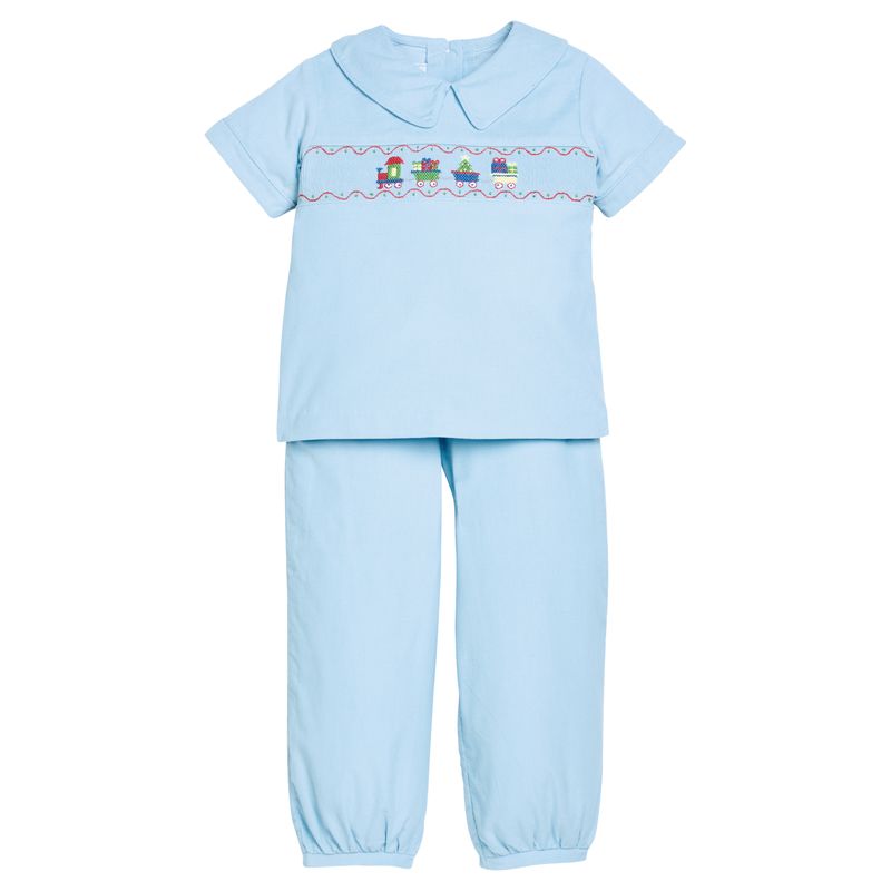 Little English Smocked Pant Set- Holiday Train