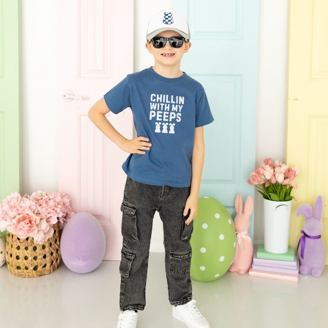 Sweet Wink Chillin With My Peeps Easter Short Sleeve T-Shirt - Indigo