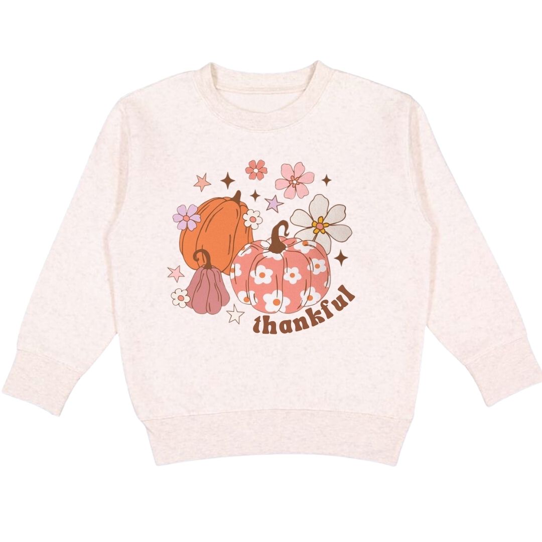 Sweet Wink Thankful Pumpkin Daisy Thanksgiving Sweatshirt - Natural