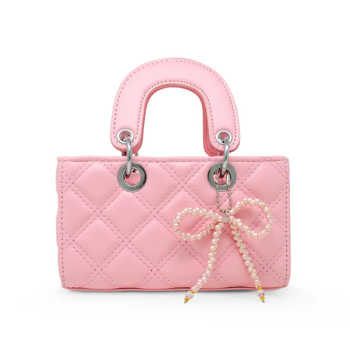 Zomi Gems Quilted Bow Charm Handbag- Pink