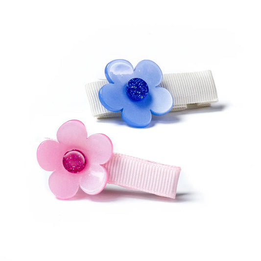 Lilies & Roses Baby Pink And Blue Flower Hair Clips