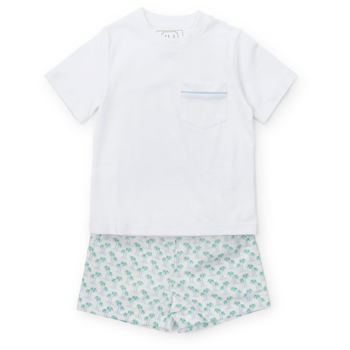 Lila and Hayes Hudson Boys' Short Set - Palm Tree Isle Blue