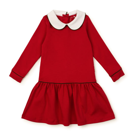 Lila and Hayes Lillian Girls' Dress - Red with Green Piping