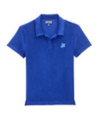 Embroidered Turtle Terry Polo- Blue