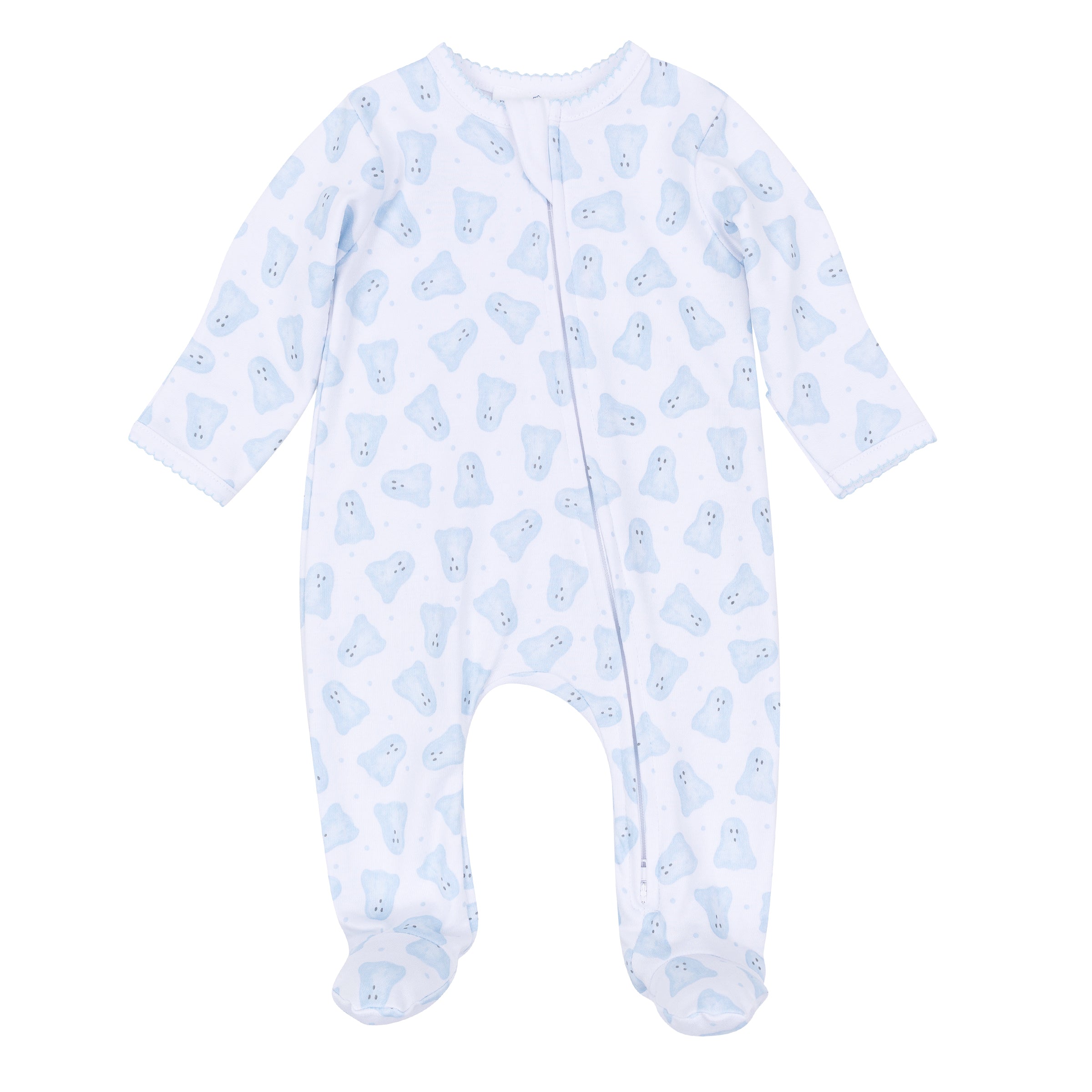 Magnolia Baby Baby Boo Printed Zipper Footie- Light Blue