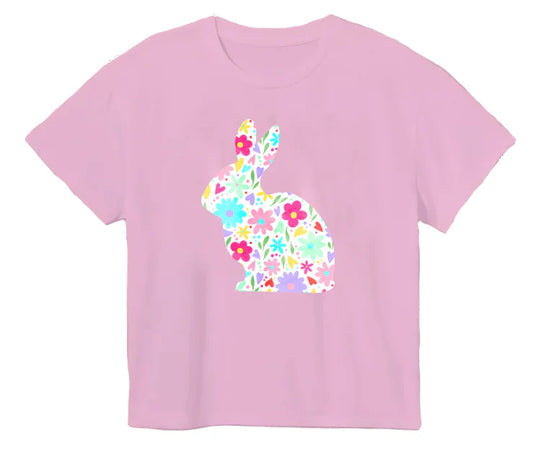 Azarhia Floral Easter Bunny Boxy Tee - Light Pink