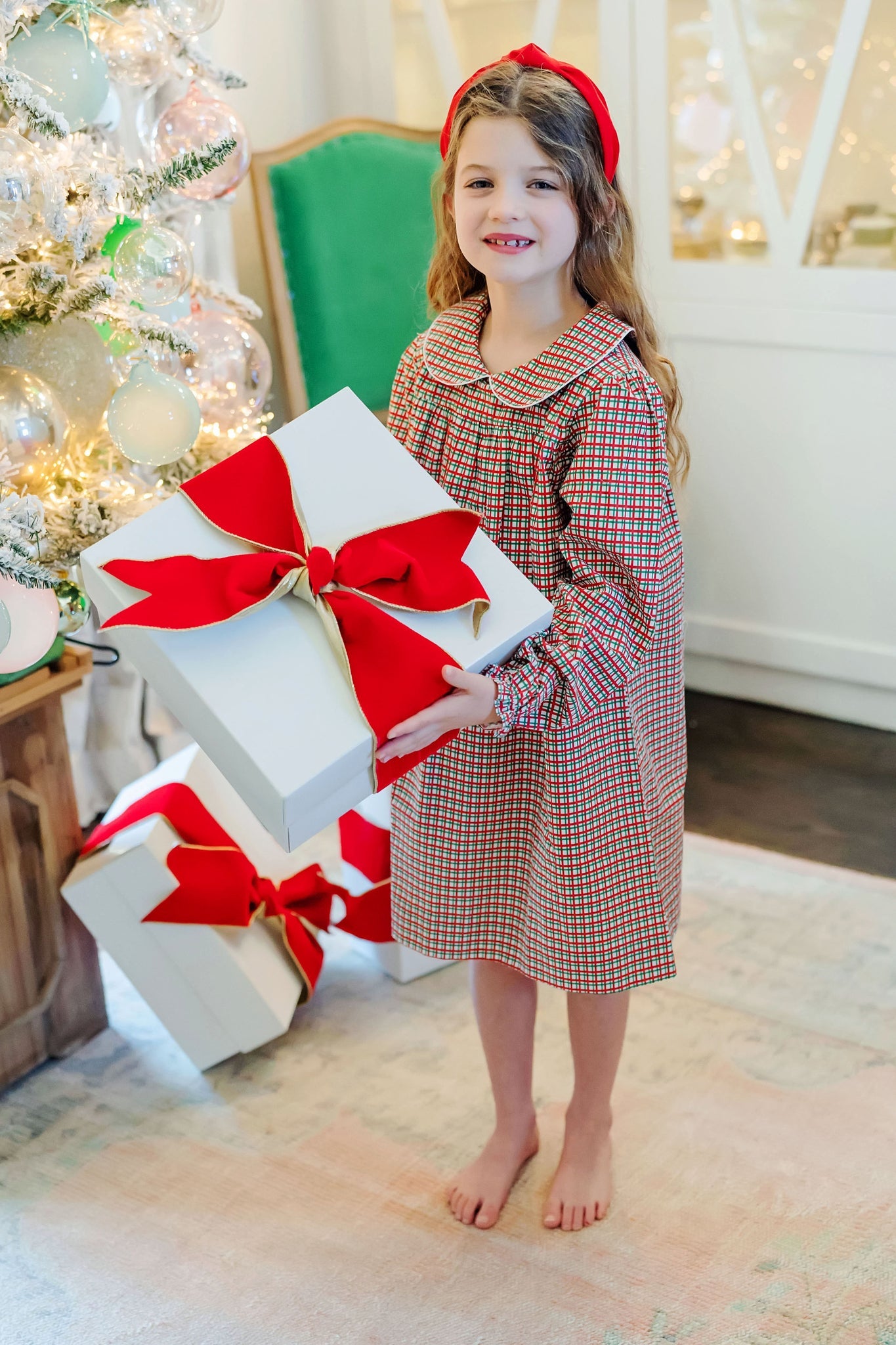 Lila and Hayes Grace Girls' Woven Dress - Holiday Plaid