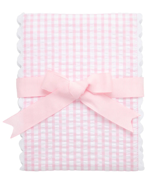 3 Marthas Big Check Fancy Fabric Burp Cloth- Pink with White Trim