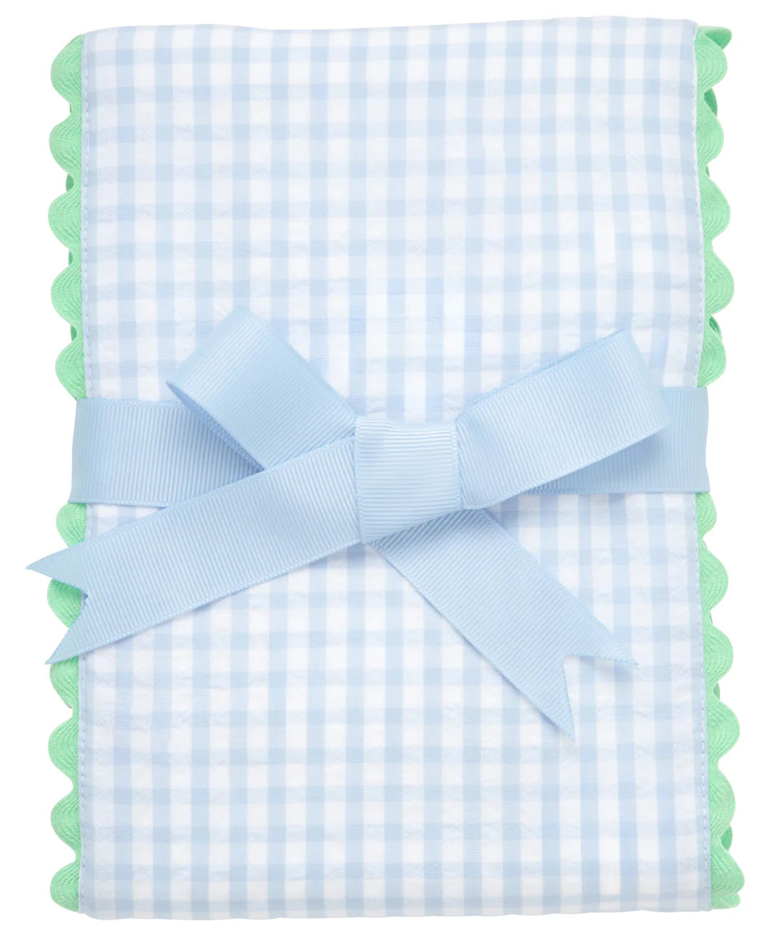 Big Check Fancy Fabric Burp Cloth- Blue with Green Trim