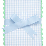 Big Check Fancy Fabric Burp Cloth- Blue with Green Trim