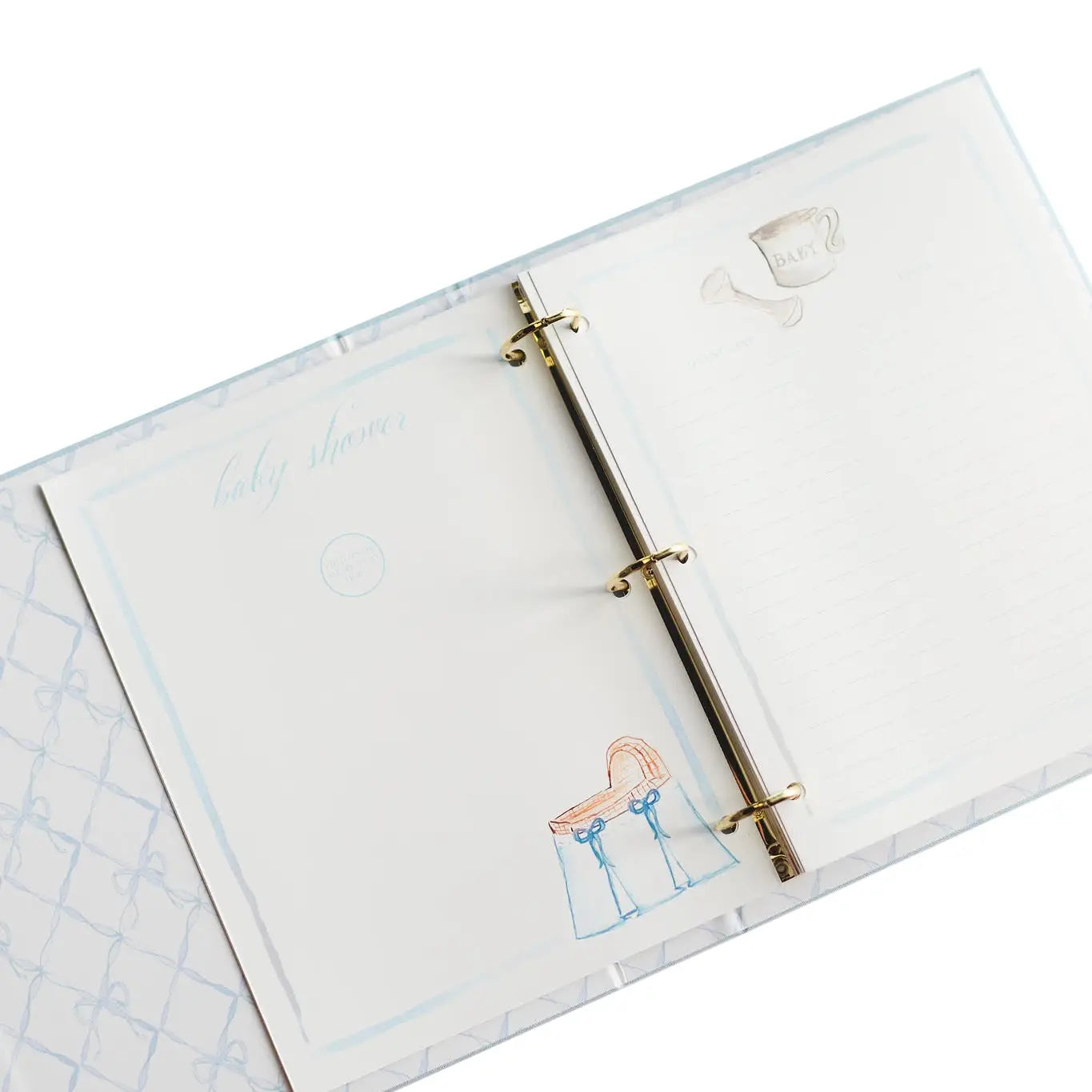 Open notebook with a ring binder on a white background
