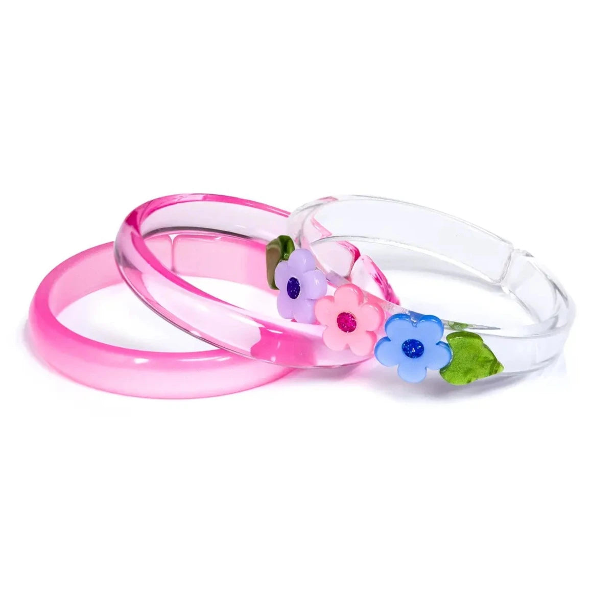 Lilies & Roses Pink, Purple, and Blue Flowers Bangle Set of 3