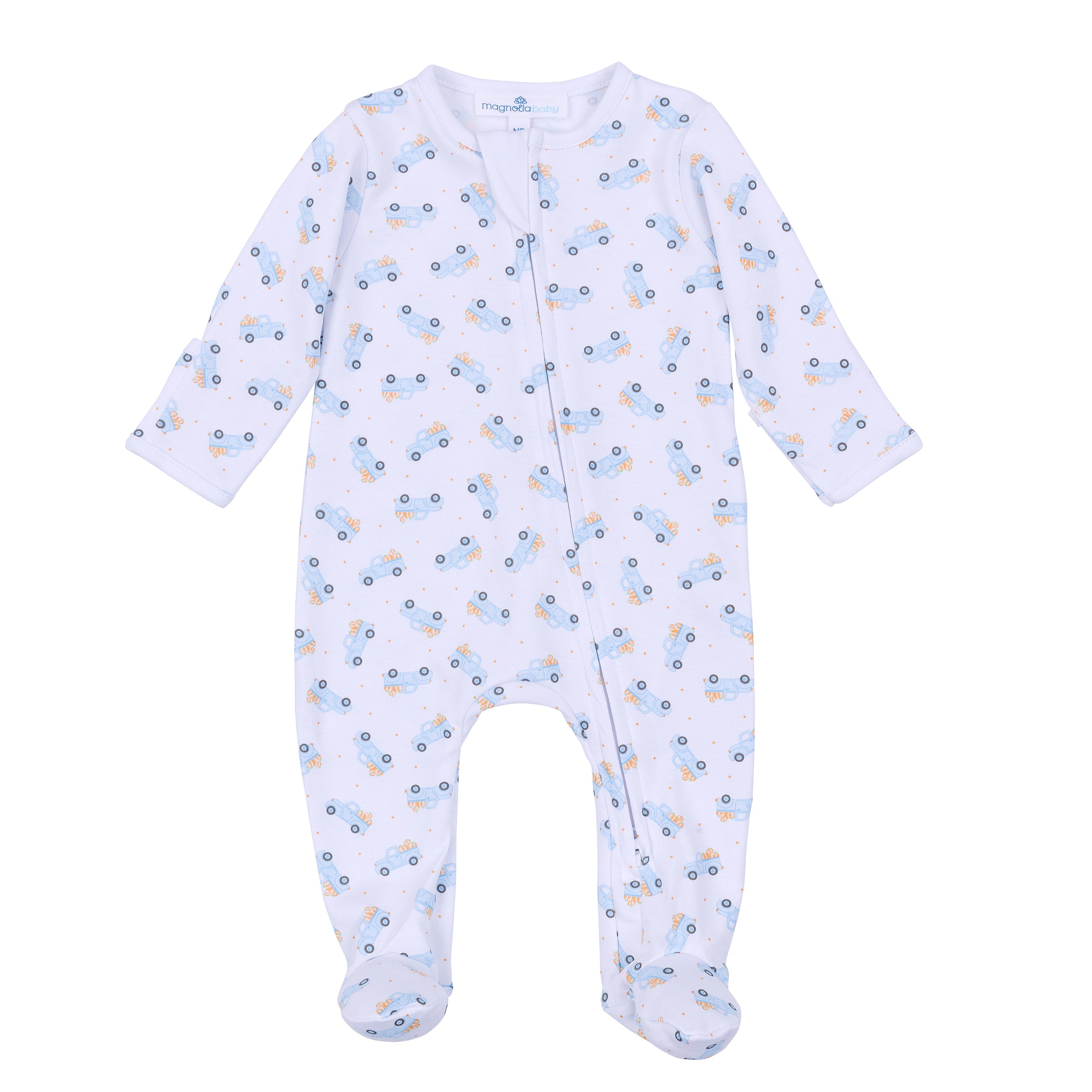 Magnolia Baby Pumpkin Patch Fun Zipper Footie- Light Blue