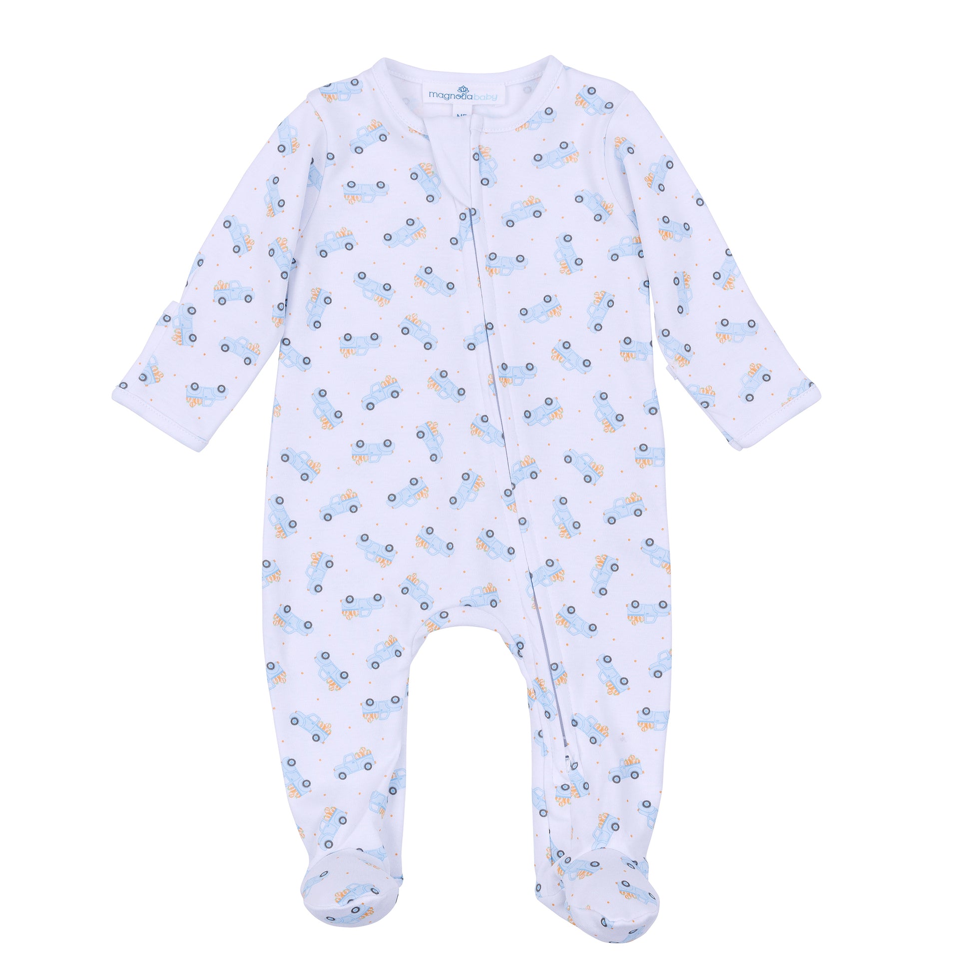 Magnolia Baby Pumpkin Patch Fun Zipper Footie- Light Blue
