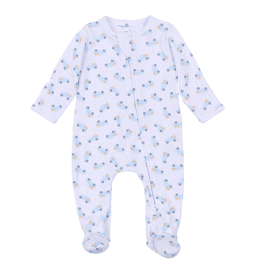 Magnolia Baby Pumpkin Patch Fun Zipper Footie- Light Blue