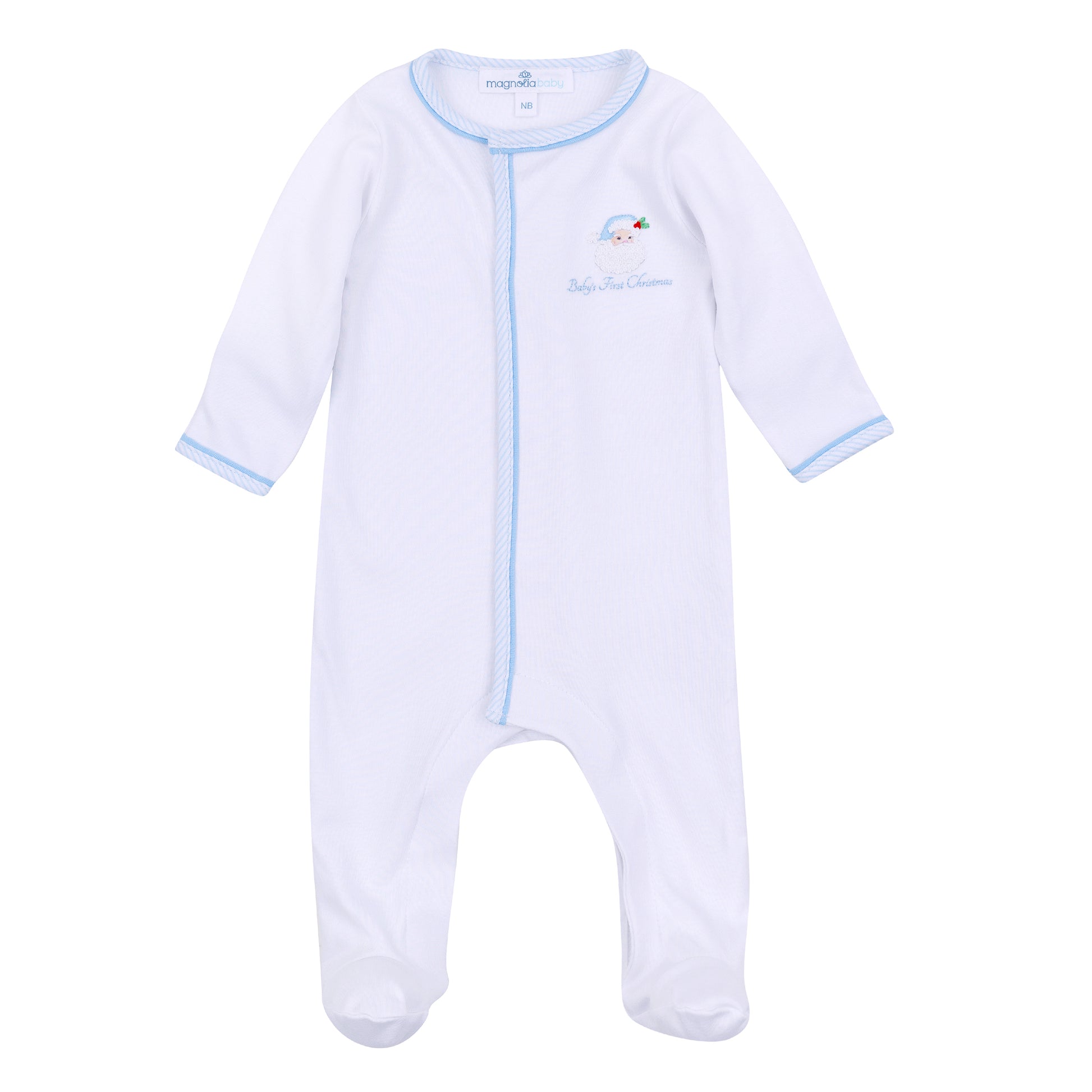 Magnolia Baby Santa Baby Embroidered Baby's First Christmas Footie- Light Blue