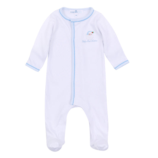 Magnolia Baby Santa Baby Embroidered Baby's First Christmas Footie- Light Blue