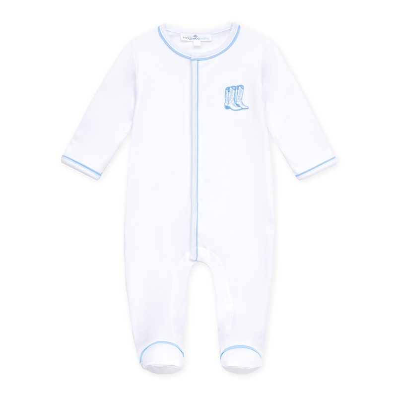 Magnolia Baby Darling Cowboy Boots Footie- Light Blue