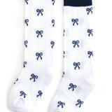 Navy Bow Scalloped Knee High Socks