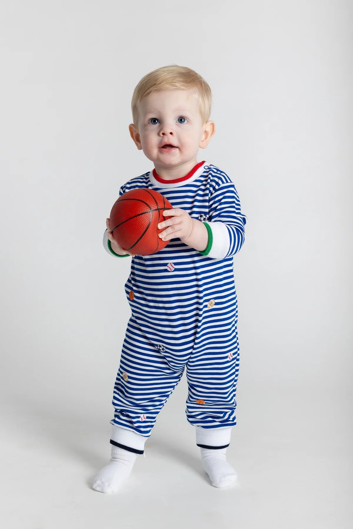 Stripe Knit Longall With Embroidered Sport Balls