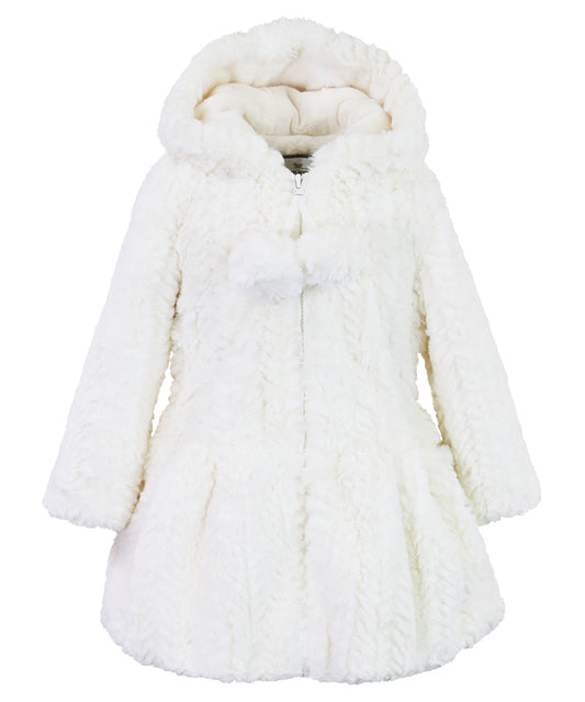 American Widgeon Hooded Zip Front Pompom Coat- Ivory