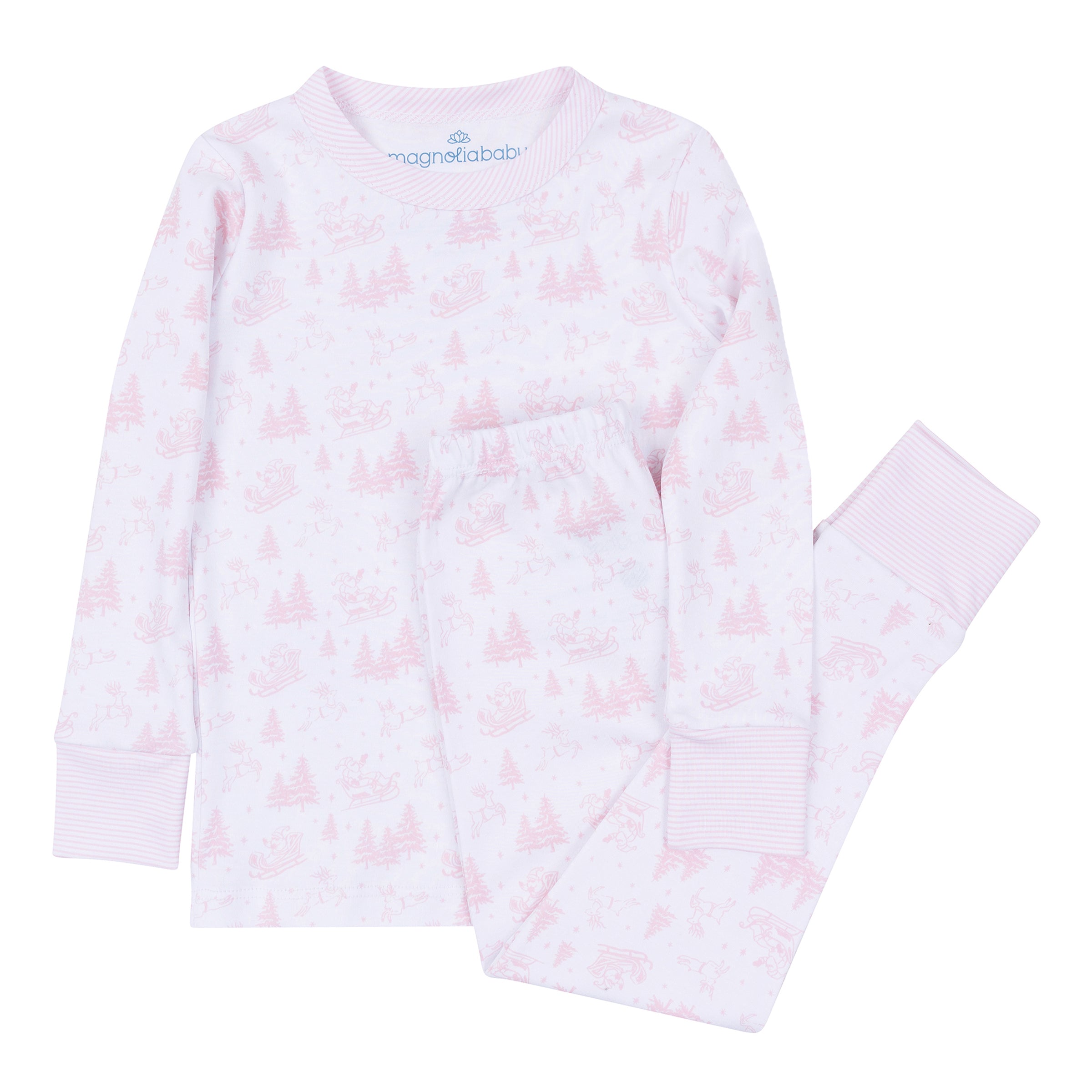Magnolia Baby Holiday Toile Long Pajamas- Pink