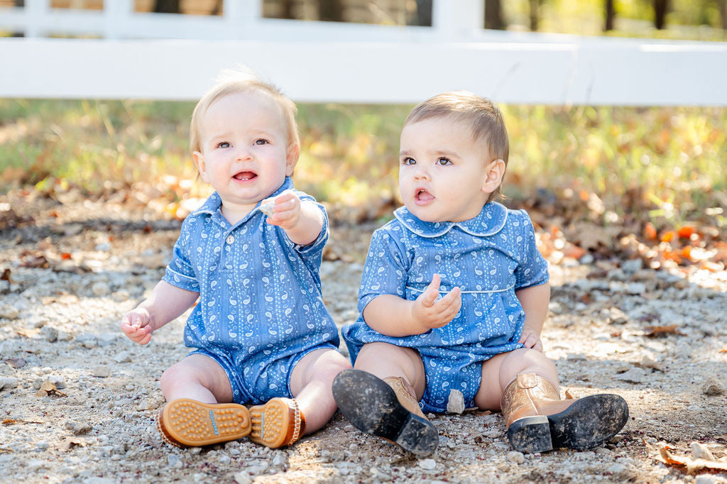 Ruth and Ralph Blue Bandana Print Pima Harold Romper