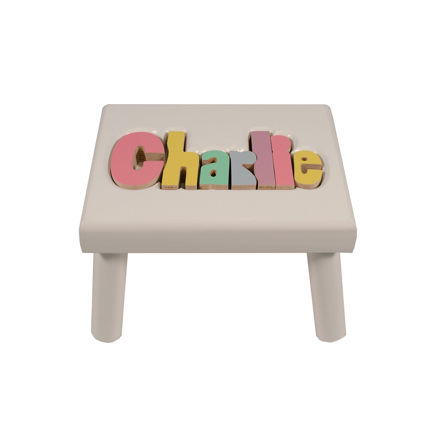 Name Stool 9-12 Letters - White w/ Pastel Color Letters