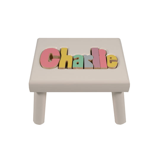 Name Stool 9-12 Letters - White w/ Pastel Color Letters