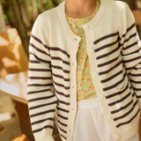 Unisex Cream And Cacao Stripe Knit Cardigan