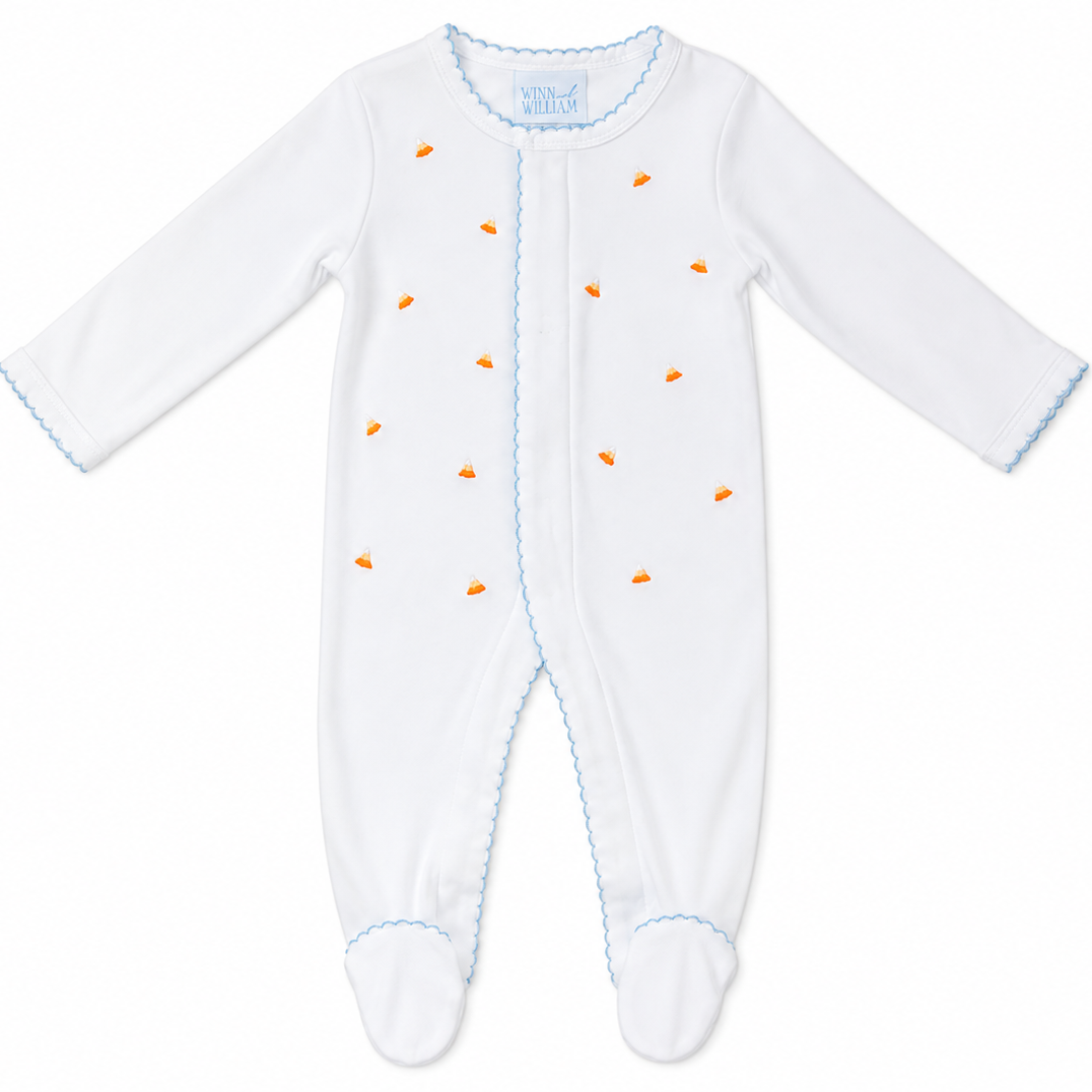 Blue Trim Candy Corn Footie