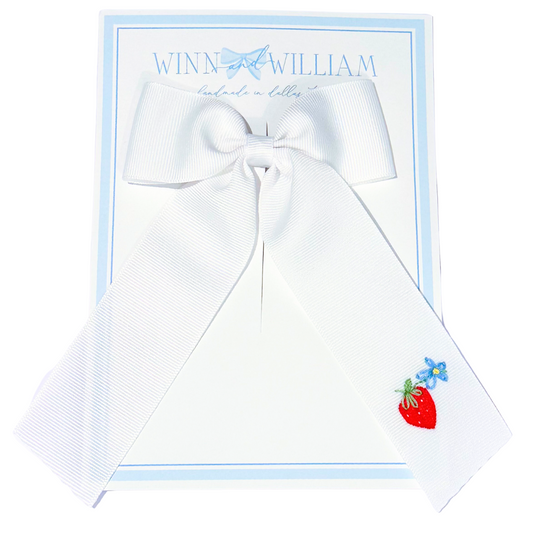 White Medium Strawberry Bow by Winn and William Hand Embroidered Bows