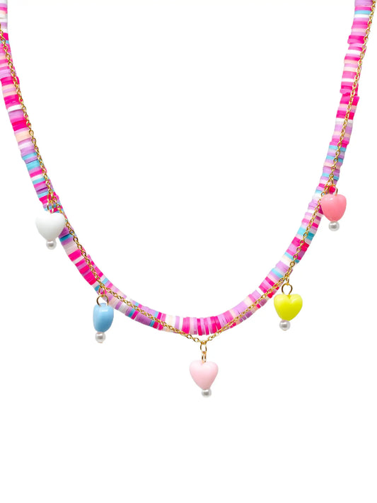 Zomi Gems Colorful Disk Necklace and Charm Duo- Hearts