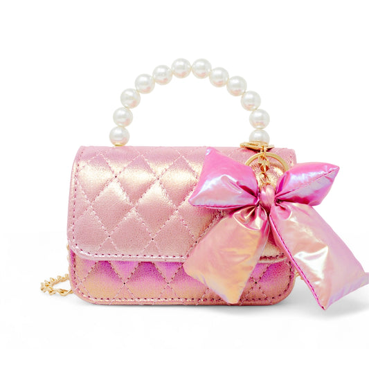 Zomi Gems Shiny Quilted Fluffy Bow Purse- Hot Pink