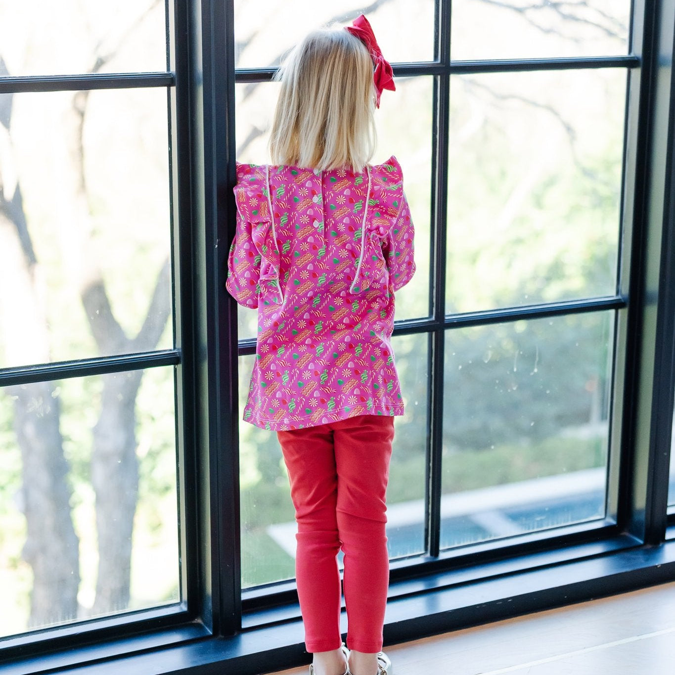 Lila and Hayes Olive Set Girls' Legging Set - Christmas Candy Pink