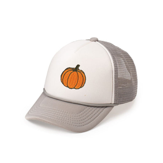 Sweet Wink Pumpkin Patch Trucker Hat - Gray and White