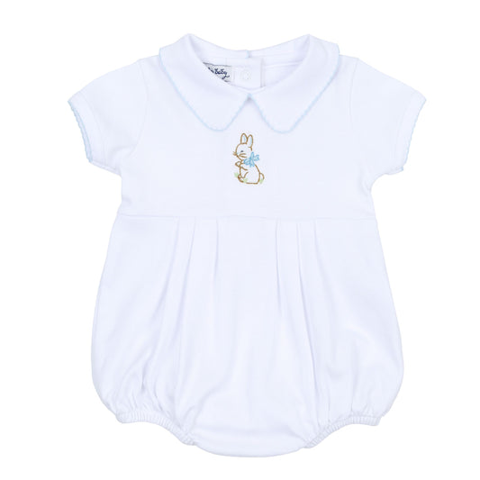 Magnolia Baby Vintage Bunny Embroidered Collared Short Sleeve Boy Bubble