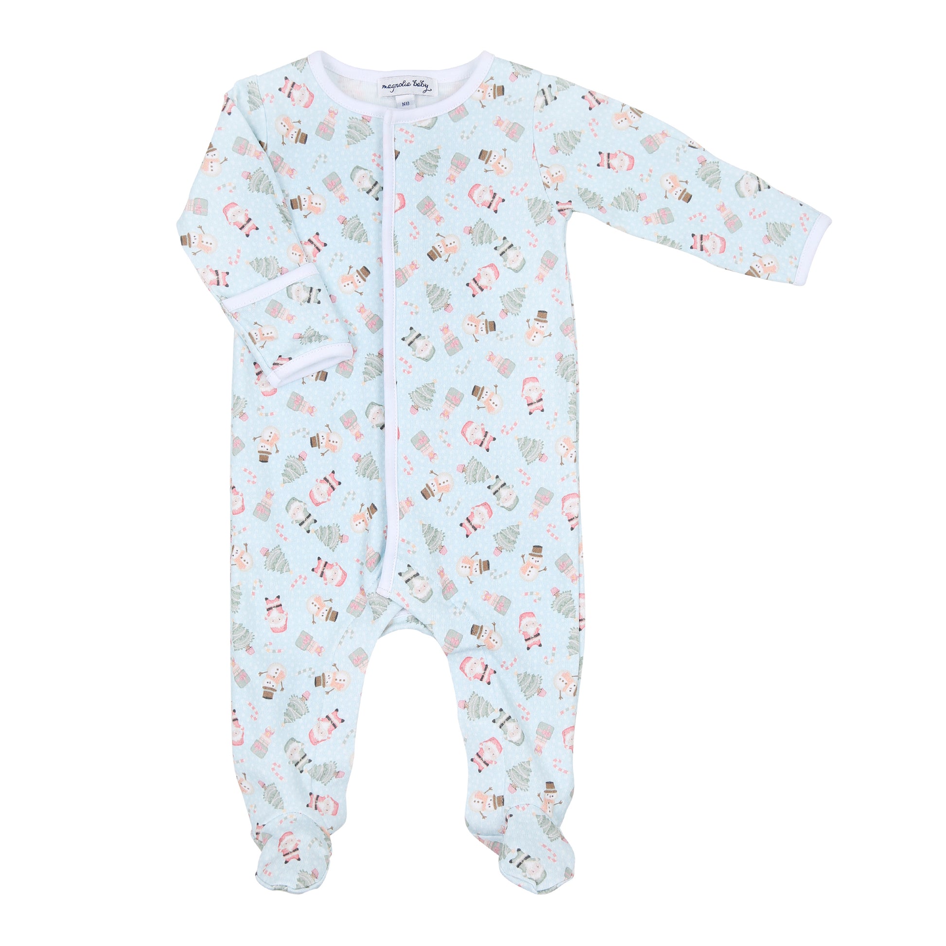 Magnolia Baby Sweet Little Christmas Printed Zipper Footie- Blue