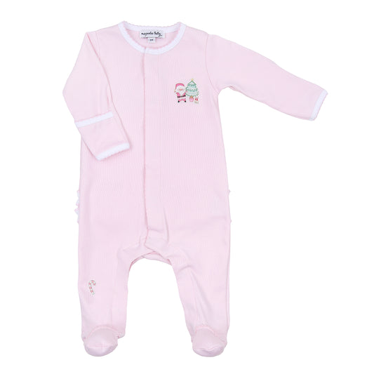 Magnolia Baby Sweet Little Christmas Embroidered Ruffle Footie- Pink