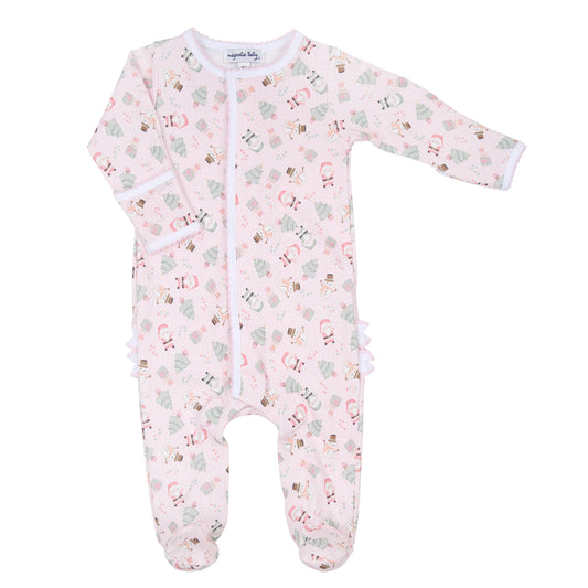 Magnolia Baby Sweet Little Christmas Printed Ruffle Footie- Pink