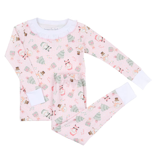 Magnolia Baby Sweet Little Christmas Ruffle Long Pajamas- Pink