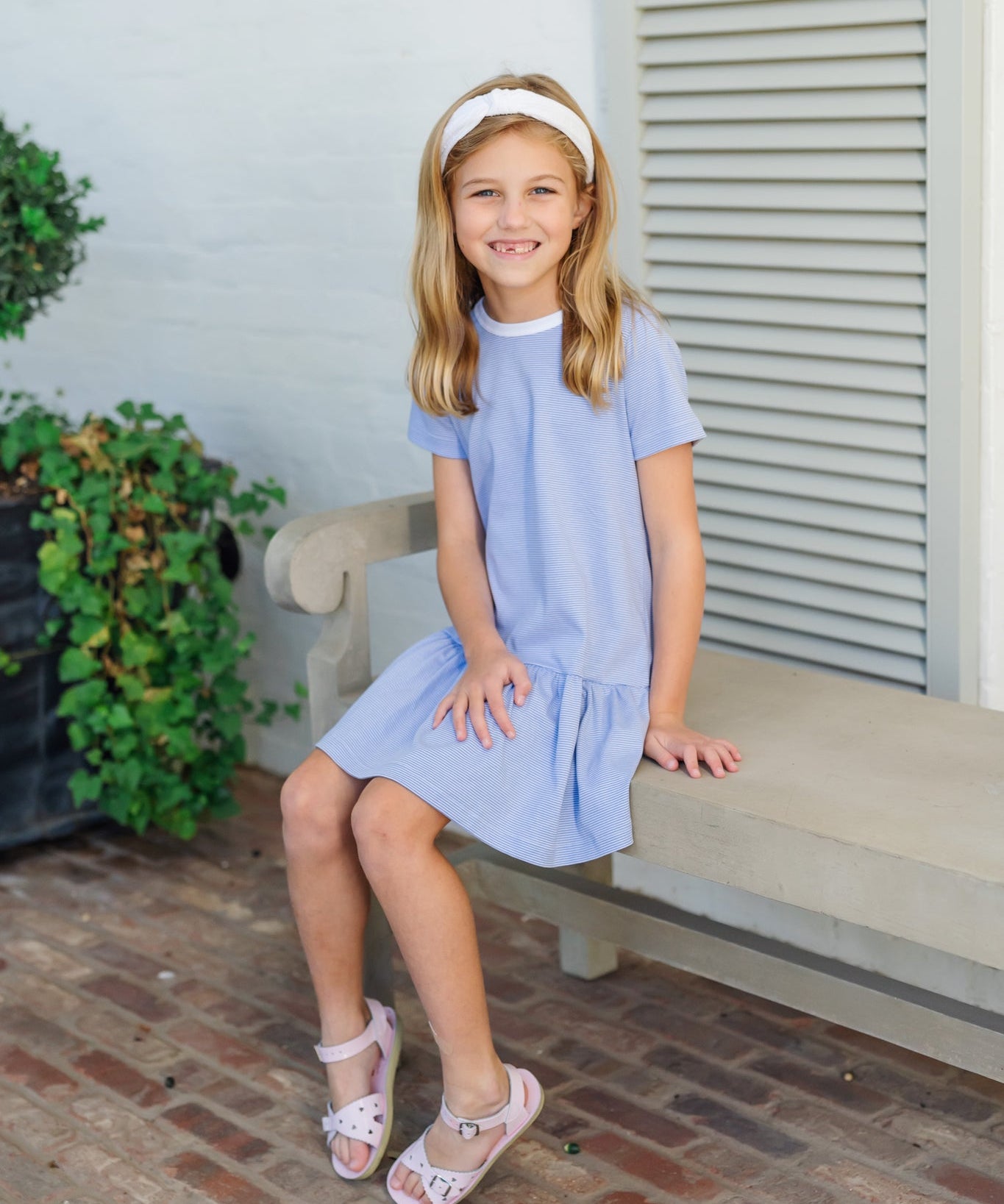 Lottie Girls' Dress - Blue Stripes
